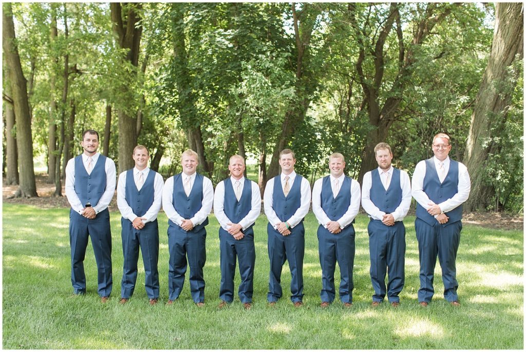 Navy Tuxedo Bridal Party June Wedding| Marcus Community Center Wedding near Sioux City, Iowa by Jessica Brees Photography