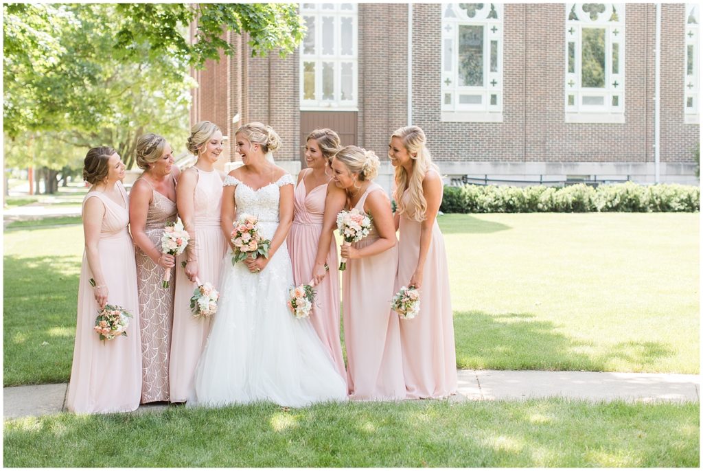 Blush Pink Bridesmaid Dresses June Wedding| Marcus Community Center Wedding near Sioux City, Iowa by Jessica Brees Photography