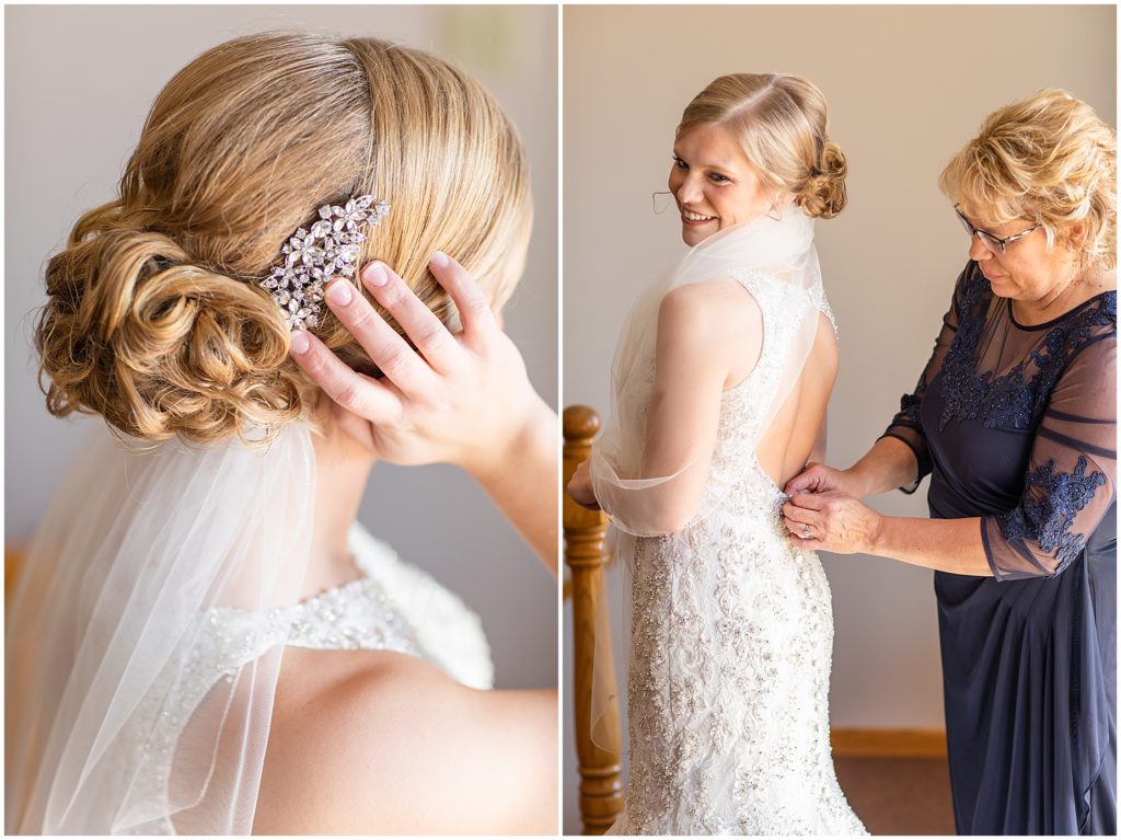 Bride getting ready at church shot by Jessica Brees, Sioux City Iowa engagement and wedding photographer