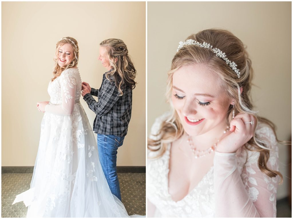 Bride getting ready in hotel suite shot by Jessica Brees, Littleton Wedding Photographer and Videographer
