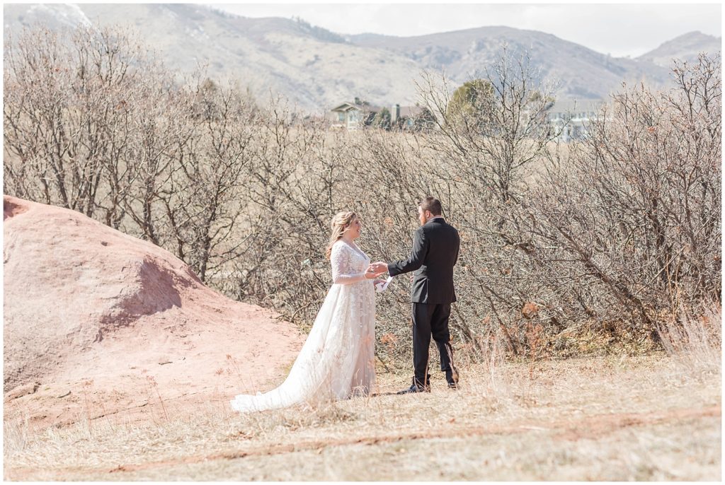 Bride and groom first look in the foothills by Jessica Brees, Littleton Wedding Photographer and Videographer