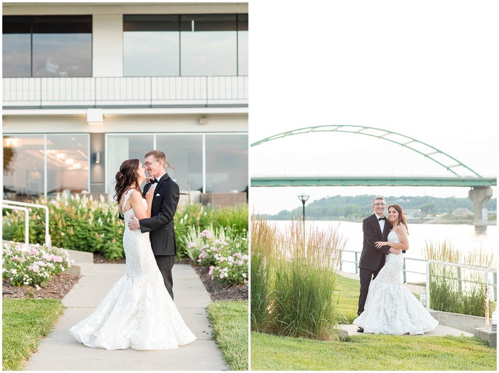 Bride and Groom Sunset Portraits | Marriott Riverfront Wedding in South Sioux City, Nebraska shot by Jessica Brees Photo & Video