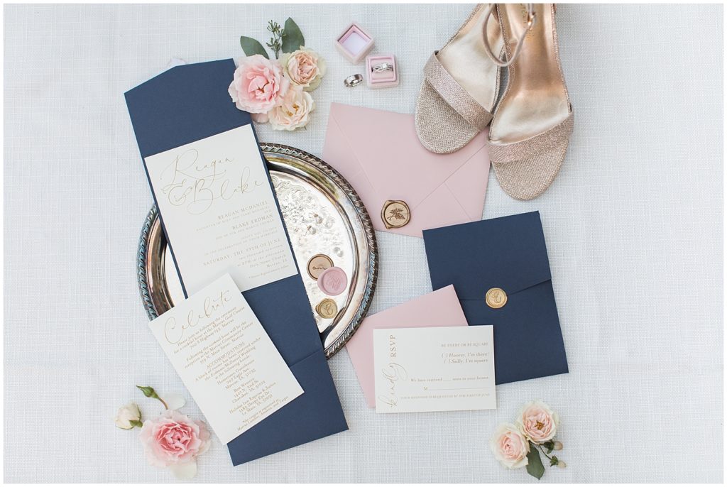 Blush and Navy Invitation Suite | Marcus Community Center Wedding near Sioux City, Iowa by Jessica Brees Photography